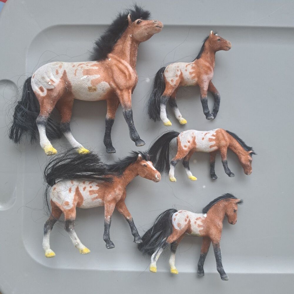 Vintage Lot Of 5 Velvet Toy Concepts Play Horses Kids Ponies Black Brown Gray